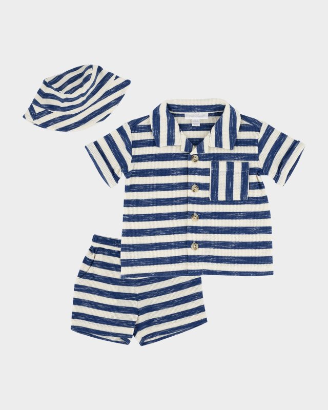 Boy's Striped Top & Shorts W/ Hat Set, Size 3M-24